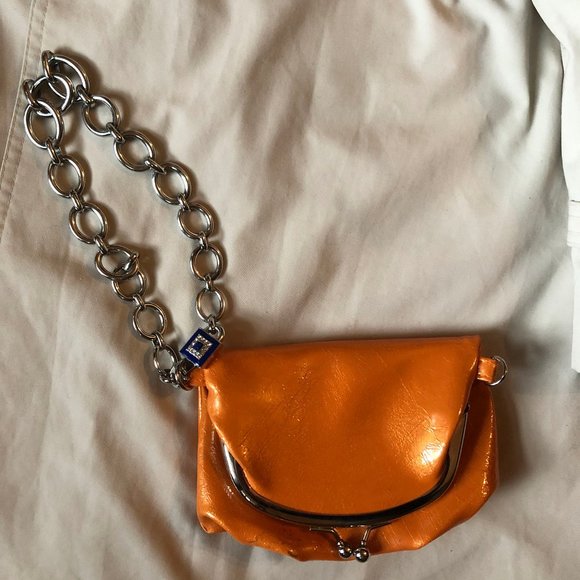 Retro Y2K Necessary Objects Coin Pouch Purse Kiss Lock Orange Wallet Wristlet - Picture 5 of 11